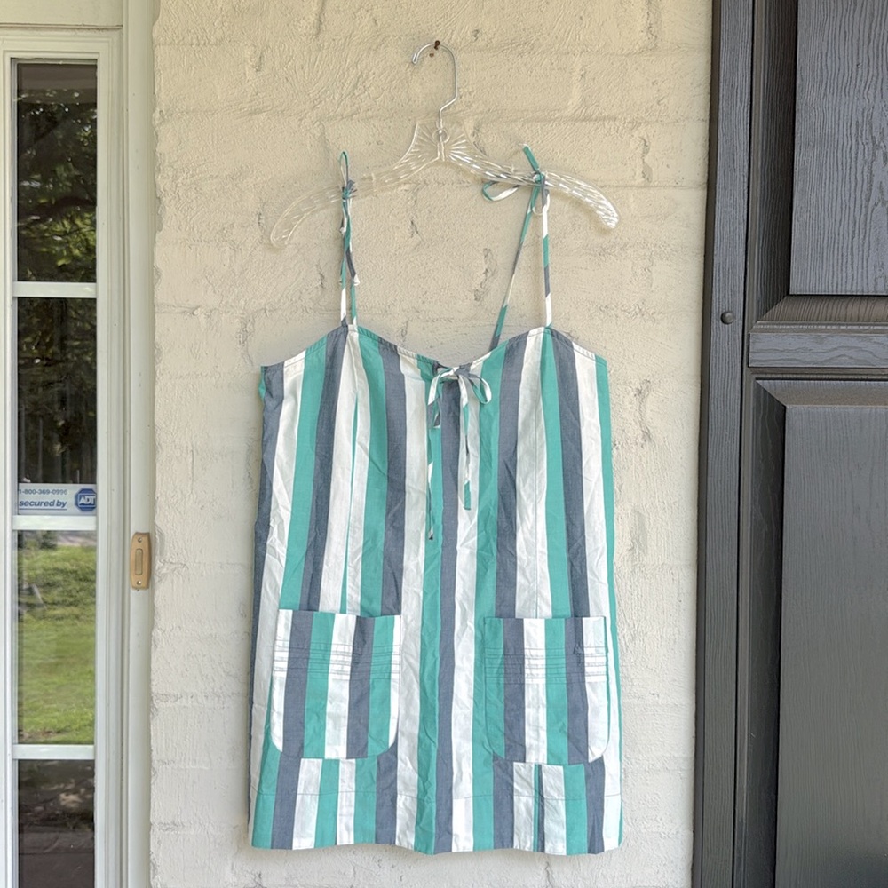 NWT By Anthropologie Aqua/Gray/White Striped Cotton Shift Dress Size Small - Picture 4 of 14